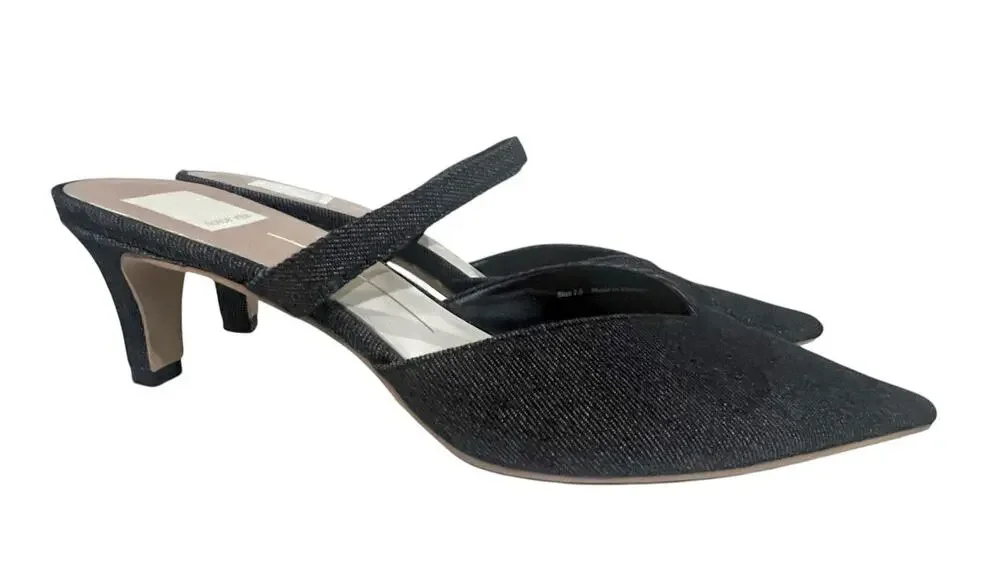 Dolce Vita Kanika Mid Heels Denim Dark Blue Pointed Toe Slip On Strap Sz 7.5